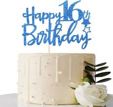 Birthday cakes are often layer cakes with frosting served with small lit candles on top representing the celebrant's age. Buy Royal Blue Glitter Happy 16th Birthday Cake Topper 16 Cake Topper 16th Birthday Party Supplies 16th Birthday Party Decorations Online In Turkey B08c2qfcj4