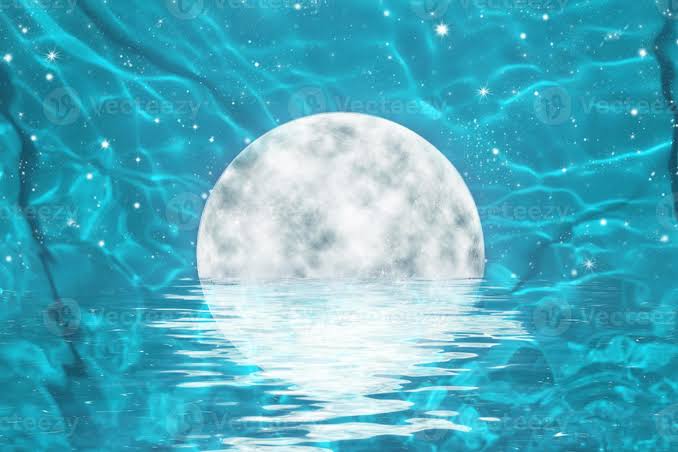 Full moon under blue water. super moon and clouds in the night on the sea.  8260581 Stock Photo at Vecteezy