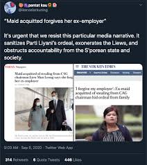 Ms parti had been convicted in march last year by a lower court of stealing s$34,000 from mr liew and his family, but the conviction was overturned by the high court on sep 4. Netizen On Parti Liyani Case Calls For Accountability From Authorities The Independent Singapore News