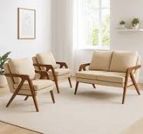 Conjunto Namoradeira 2 Poltronas Mona Luxo Decorativa Bege
