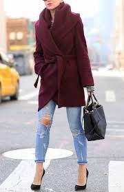 Burgundy Long Sleeve Pockets Coat Shein Sheinside Ropa Abrigos Ropa De Otono