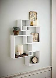 Amazon Com Shelving Solution Intersecting Squares Floating Shelf 2 Led Candles Included White Home Unique Wall Shelves Wall Shelves Design Home Decor Sets