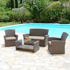 Salon de jardin, table de jardin, chaise de terrasse, transat et parasol : Salon De Jardin Ibiza Taupe 4 Places Salon De Jardin Table Et Chaise Eminza