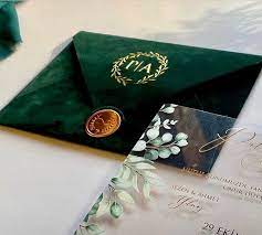 Wedding Invitation Luxury Green Velvet Envelope With Elegant Etsy In 2021 Dark Green Wedding Green Gold Weddings Emerald Green Weddings