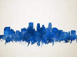 The company's investment also funded a pedestrian bridge from the ballpark to downtown, target plaza, more seating, canopies and public art. Minneapolis Skyline Watercolor Blue Painting By Bekim M