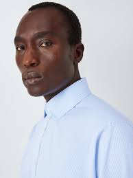 John Lewis Cotton Non-Iron Bengal Stripe Slim Fit Shirt, Blue