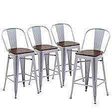 Black metal adjustable backless counter stool with swivel (14.17 in. Buy Yongqiang 24 Bar Stools Set Of 4 High Back Metal Counter Height Barstools With Wooden Seat Industrial Bar Chairs Silver Online In Turkey B08y5z7k9l