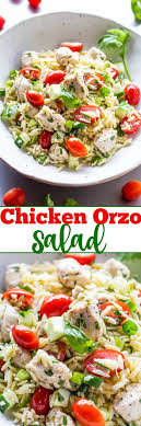 Orzo Chicken Salad Juicy Chicken Tossed With Orzo Tomatoes Cucumbers Basil And A Super Flavorful Recettes De Cuisine Recette Thailandaise Recette Salade