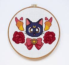 Sailor Moon Luna Digital Download Geek Cross Stitch Pattern Anime Pattern Cross Stitch Patterns Moon Cross Stitch Cross Stitch Embroidery