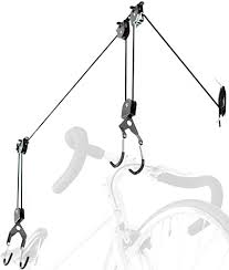 Raise and lower a 50 lb bike up to 12' by simply latching the hooks to the seat and handlebars and pulling the rope. Amazon Com Delta Cycle El Greco Ceiling Hoist For Bikes Kayaks And Cargo Boxes Garage Lift Storage System With Auto Lock Mechanism And 100lb Capacity Durable Design Easy To Install