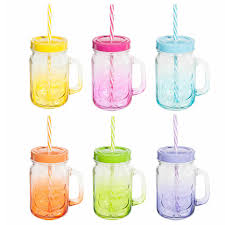 Coffret 6 Bocaux En Verre Teinte Avec Support En Metal Maisons Du Monde Bocaux En Verre Bocaux Verre Paille