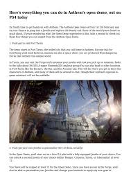 In the anthem demo, you'll start out in the ranger javelin for the first few levels. Here S Everything You Can Do In Anthem S Open Demo Out On Ps4 Today By Davidwaters889 Issuu