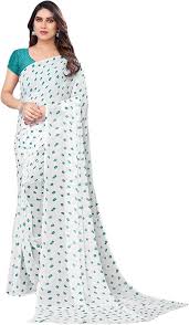 NISHA CREATION Women's Stylish Chiffon Leaf Printed Saree with Blouse Piece  : Amazon.in: Fashion