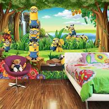Funny Minions Wallpaper 3d Custom Photo Wallpaper Cartoon Wall Mural Forest Kid Bedroom Nursery Children S H Custom Photo Wallpaper Cartoon Wall Room Wallpaper