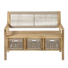 Infine, la panca pvc è stata selezionata come la migliore per offrire un oggetto colorato e di design al giardino esterno essendo realizzata con sfridi di tela nautica, molto resistenti agli agenti atmosferici esterni. Panca Portatutto Da Esterno In Corda Talpa E Legno Massello Di Acacia Aruba Maisons Du Monde