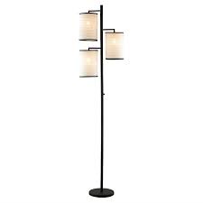 Modern Japanese Style 3 Light Tree Floor Lamp With Cotton Shades