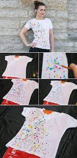 No one will have the exact same paint splatter. Diy Paint Splatter T Shirt Via Pearls And Scissors Diyshirtspaint Fabric Paint Shirt Diy Shirt Diy Fashion