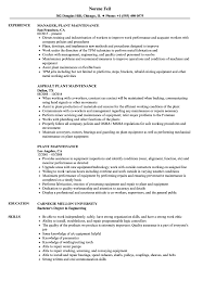 Plant Maintenance Resume Samples Velvet Jobs