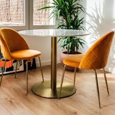 Seat height 18 inches, 24 inches arm height. Mustard Velvet Upholstered Heather Dining Chair Modern Chairs