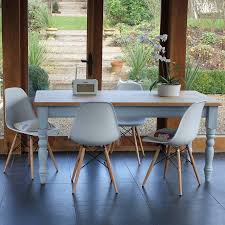 Beautiful Painted Farmhouse Table With Contemporary Eames Style Chairs Create A Beautifu With Images Modern Farmhouse Furniture Modern Dining Room Painted Farmhouse Table