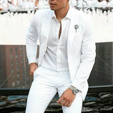 What do you wear in hot, muggy weather expect for a loose, but still elegant, linen suit? Summer White Linen Groom Tuxedos Wedding Suits For Men Blazers Jacket Notched Lapel Slim Fit Costume Wedding Suits Men Prom Dresses For Men Blazer Outfits Men