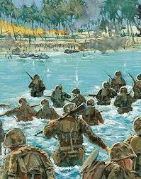 U S Marines Wading Ashore In The Pacific War American Military History War Photography Military History