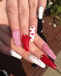 Use different shades of pink to create this colorful valentines day nail art. Valentine S Day Nails Start Now Bakersfieldnails 661nails Coffinnails Nailpro Nailson Nail Designs Valentines Valentines Nails Coffin Shape Nails