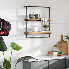 Designed with 3 practical shelves to meet all of your storage needs, this set also includes two comfortable stools to allow you to enjoy a meal or a. Rectangular Black Metal And Wood 2 Tier Wall Shelf 26 X 24 26 X 7 X 24 Overstock 32112625