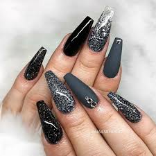 Black And Grey Nails Coffin Ballerina Nails Gray Glitter Nails Nails With Rhinestones Acrylic Nails Beautifulacr Nails Design With Rhinestones Ballerina Nails Ballerina Nails Designs