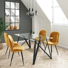Dining table chipboard kitchen dinner dining room home multi colors. Glass Dining Table With Black Metal Legs Seats 6 Dax Furniture123