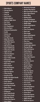 The following is a list of sports/games, divided by category. Sports Company Names 200 Cool Sports Brand Names