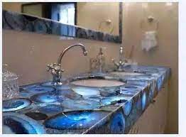 Improving the look of your bathroom can be as simple as replacing your old bathroom vanity countertops. Nice Blue Agate Semiprecious Stone Bath Countertop Blue Agate Stone From China Stonecontact Com