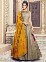 Beige Colored Hue Cotton Silk Floor Length Anarkali Salwar Suit Latest Designer Salwar Kameez Latest Party Silk Outfit Modest Dresses Indian Designer Outfits