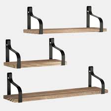 Étagère murale en métal noir et bois. Lot De 3 Etagere Murales Metal Et Bois Style Industrielle Suspendues Etagere Murale