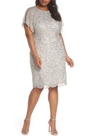 Free Shipping And Returns On Adrianna Papell Beaded Flutter Sleeve Sheath Dress Plus Size At Nordstrom Com T Plus Size Dresses Silver Cocktail Dress Dresses