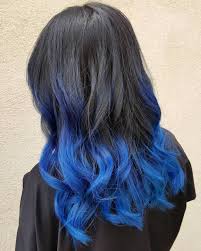 Bright Blue Balayage Highlights Dark Ombre Hair Blue Ombre Hair Blue Tips Hair