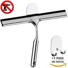 Home So Shower Squeegee With 3m Adhesive Holder 1 Free Hook Deluxe Stainless Steel Wiper Scraper For Bathroom Sho Glass Shower Doors Squeegees Glass Shower