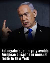 🚨 Netanyahu takes the LONG way to the U.S. 🚨 Instead of the usual route  over Greece, Italy & France, his jet flew a circuitous path over Gibraltar  & the Atlantic —
