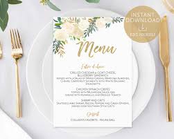 Menu Card Printable Editable Template Menu Card Bridal Etsy Bridal Shower Menu Menu Template Baby Shower Menu