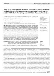 More injury stoppage time in women compared to men in elite level football  tournaments: Retrospective comparison of match injuri