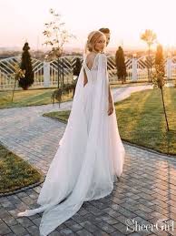 A Line Beaded Chiffon Boho Wedding Dresses With Cape Sleeves Awd1345 Boho Bridal Dress Beach Wedding Dress Boho Cape Wedding Dress