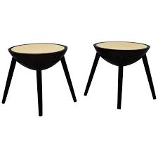 Pair Of Round Black And Goat Skin Italian Art Deco Side Tables 1940 Italian Art Side Table Art Deco Sofa