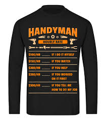 Handyman Hourly Rate Labor Price Chart Funny Gift T Shirt
