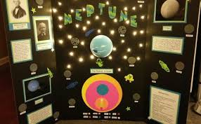 Girls Science Fair Blk Board White Or Blue Colored Lights Poked Thru Planet Project Neptune Project Moon Projects