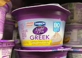 35% fewer calories than regular lowfat yogurt. Spotted On Shelves Limited Edition Dannon Light Fit Lemon Meringue Greek Yogurt The Impulsive Buy