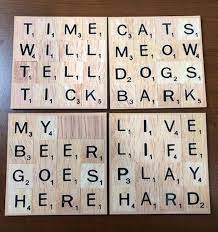 Scrabble Coasters Set Of 4 Etsy Scrabble Coasters Scrabble Tile Crafts Scrabble Crafts