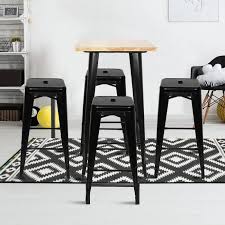 L.42 x l.45 x h.76/111 cm. Table Haute En Bois Avec 4 Tabourets De Bar Empliables Design Industriel Pour Cuisine Bistrot Noir Cdiscount Maison