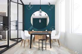 Maddox armchair your price from. Dark Green And White Wall Dining Room Interior With A Black Table Stock Photo Picture And Royalty Free Image Image 102011135