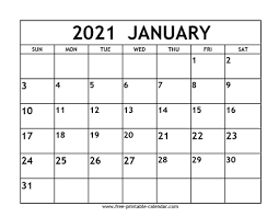 Plan your week and print free of charge. January 2021 Printable Calendar