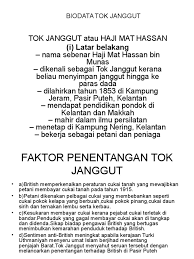 Perang tok janggutperang tok janggut adalah detik awal penentangan terhadap sistempentadbiran british di kelantan.perang ini tercetus pada 29 mei 1915 apabila berlaku perbalahan di antaratok janggut dengan sarjan che wan sulaiman seorang anggota polis. Pt2 Sejarah